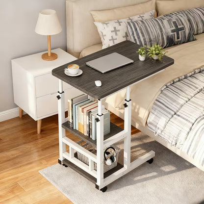 Height Adjustable Foldable Mobile Computer Desk Table with Wheels And Storage Drawers