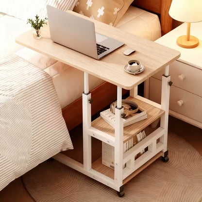 Height Adjustable Foldable Mobile Computer Desk Table with Wheels And Storage Drawers