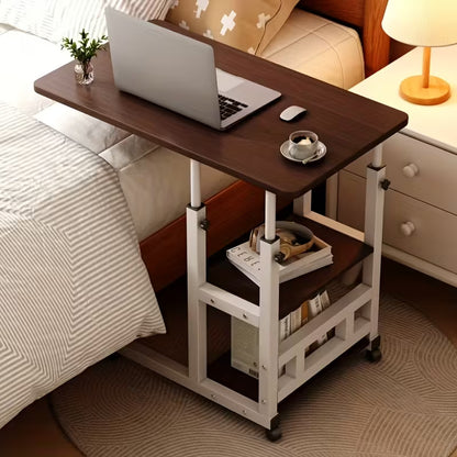 Height Adjustable Foldable Mobile Computer Desk Table with Wheels And Storage Drawers