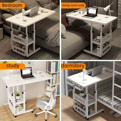 Height Adjustable Foldable Mobile Computer Desk Table with Wheels And Storage Drawers