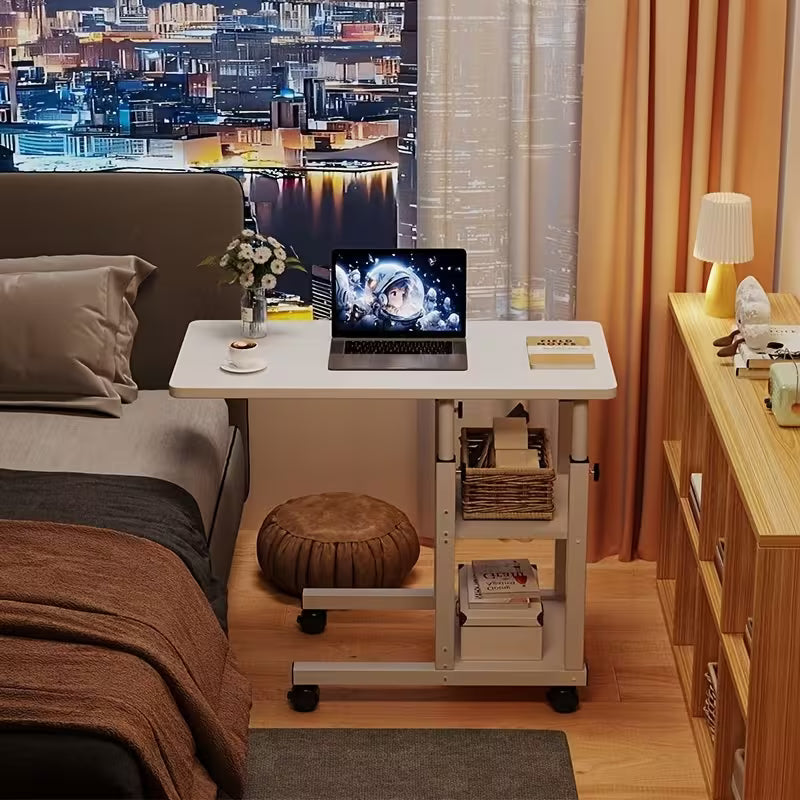 Height Adjustable Foldable Mobile Computer Desk Table with Wheels And Storage Drawers