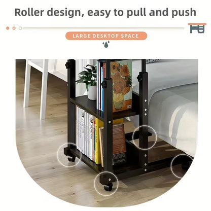 Height Adjustable Foldable Mobile Computer Desk Table with Wheels And Storage Drawers