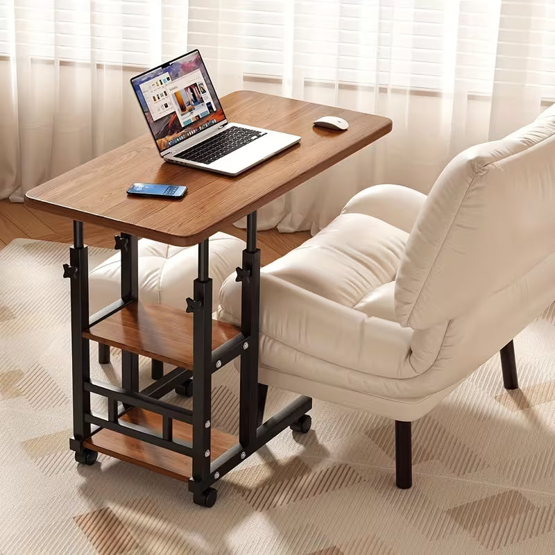 Height Adjustable Foldable Mobile Computer Desk Table with Wheels And Storage Drawers