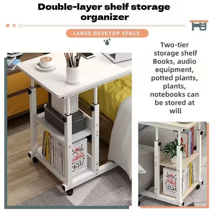 Height Adjustable Foldable Mobile Computer Desk Table with Wheels And Storage Drawers