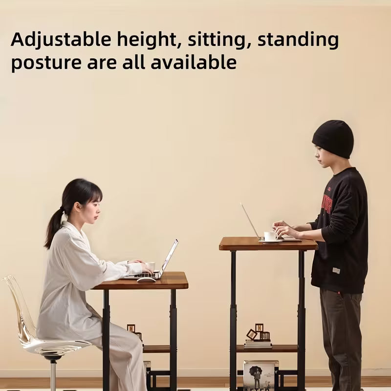 Height Adjustable Foldable Mobile Computer Desk Table with Wheels And Storage Drawers