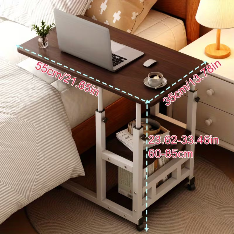 Height Adjustable Foldable Mobile Computer Desk Table with Wheels And Storage Drawers