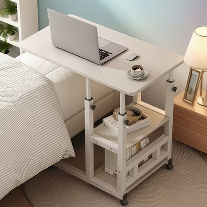 Height Adjustable Foldable Mobile Computer Desk Table with Wheels And Storage Drawers